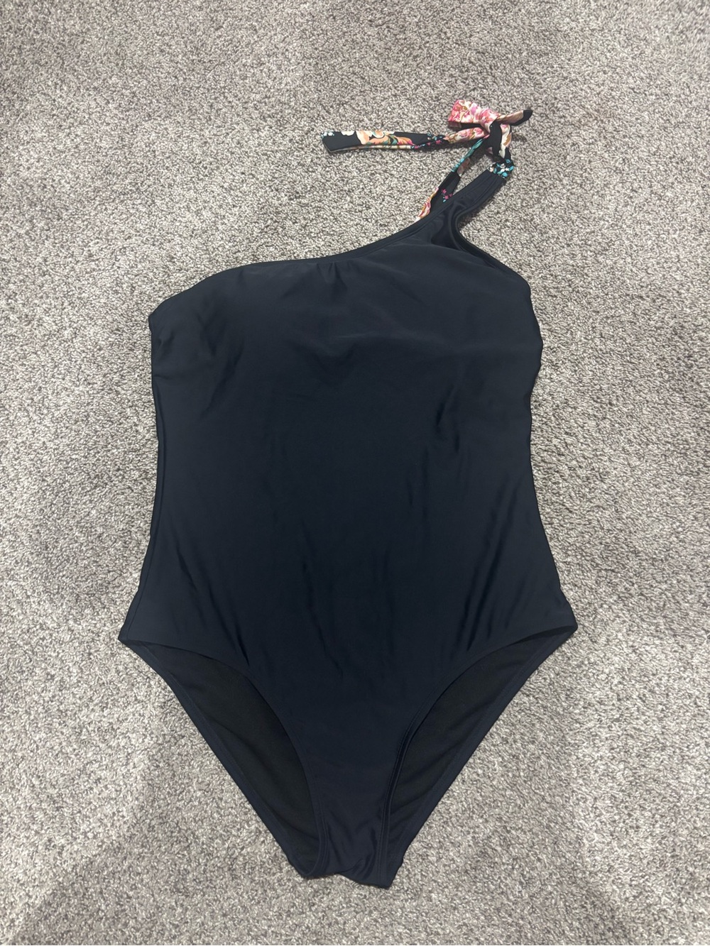 Kona Sol One-Shoulder Black Women’s Swimsuit with Floral Tie